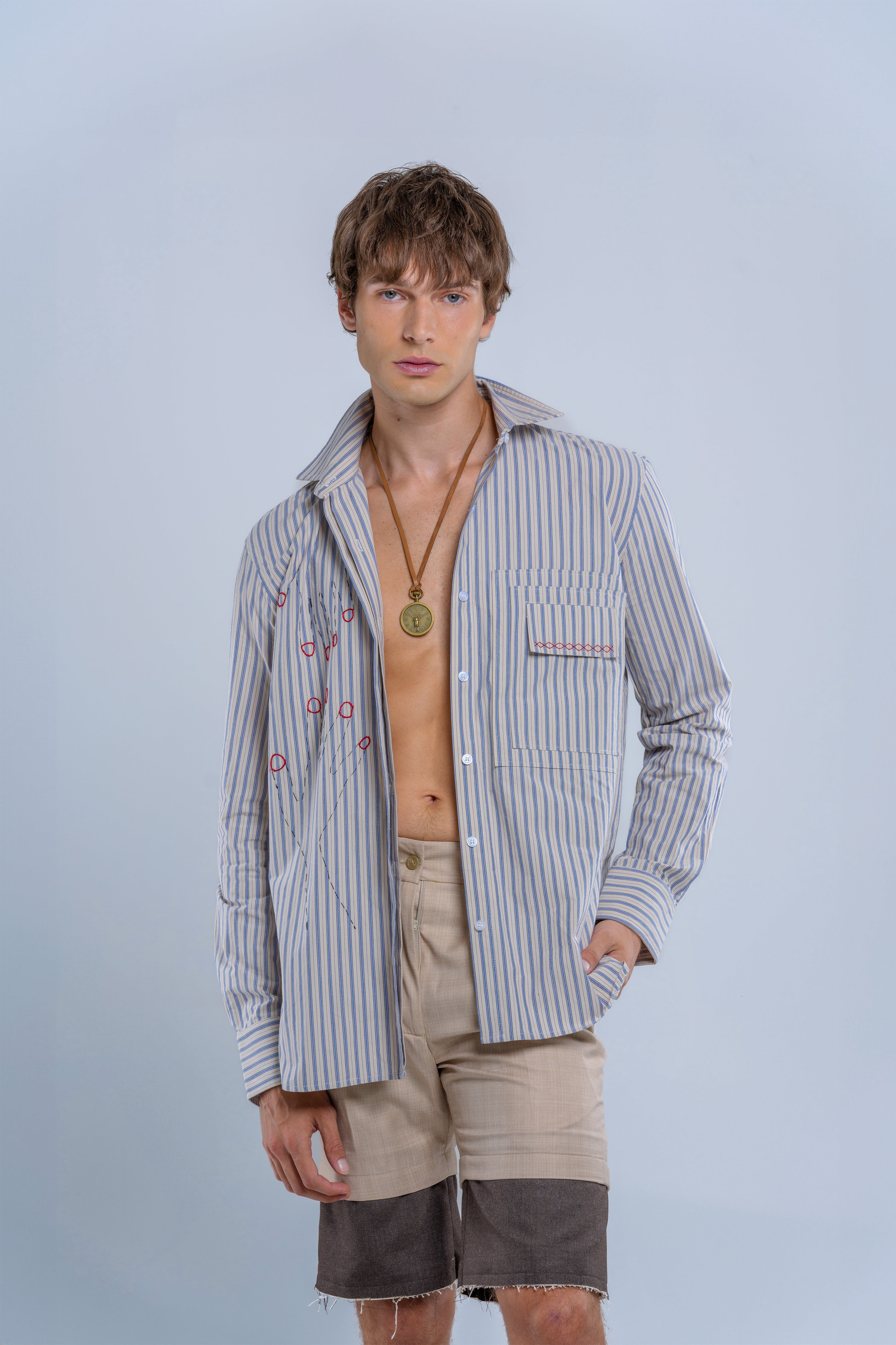 "Touch" hand-embroidered long sleeves shirt - Striped / XS "Touch" hand-embroidered long sleeves shirt - Striped / XS