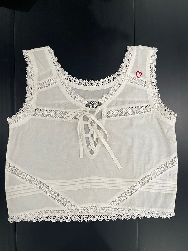 Lyra handmade lace inset & pin-tuck crop top