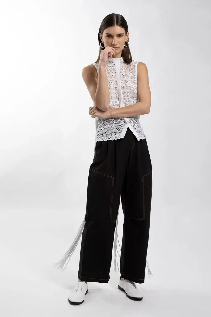 Allover bobbin lace tussle top