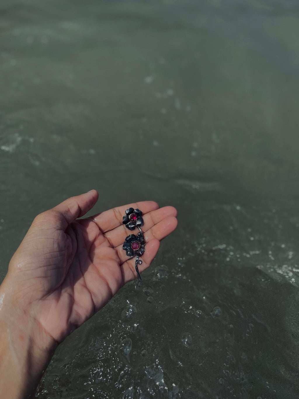 Silver earrings with red stones image 3