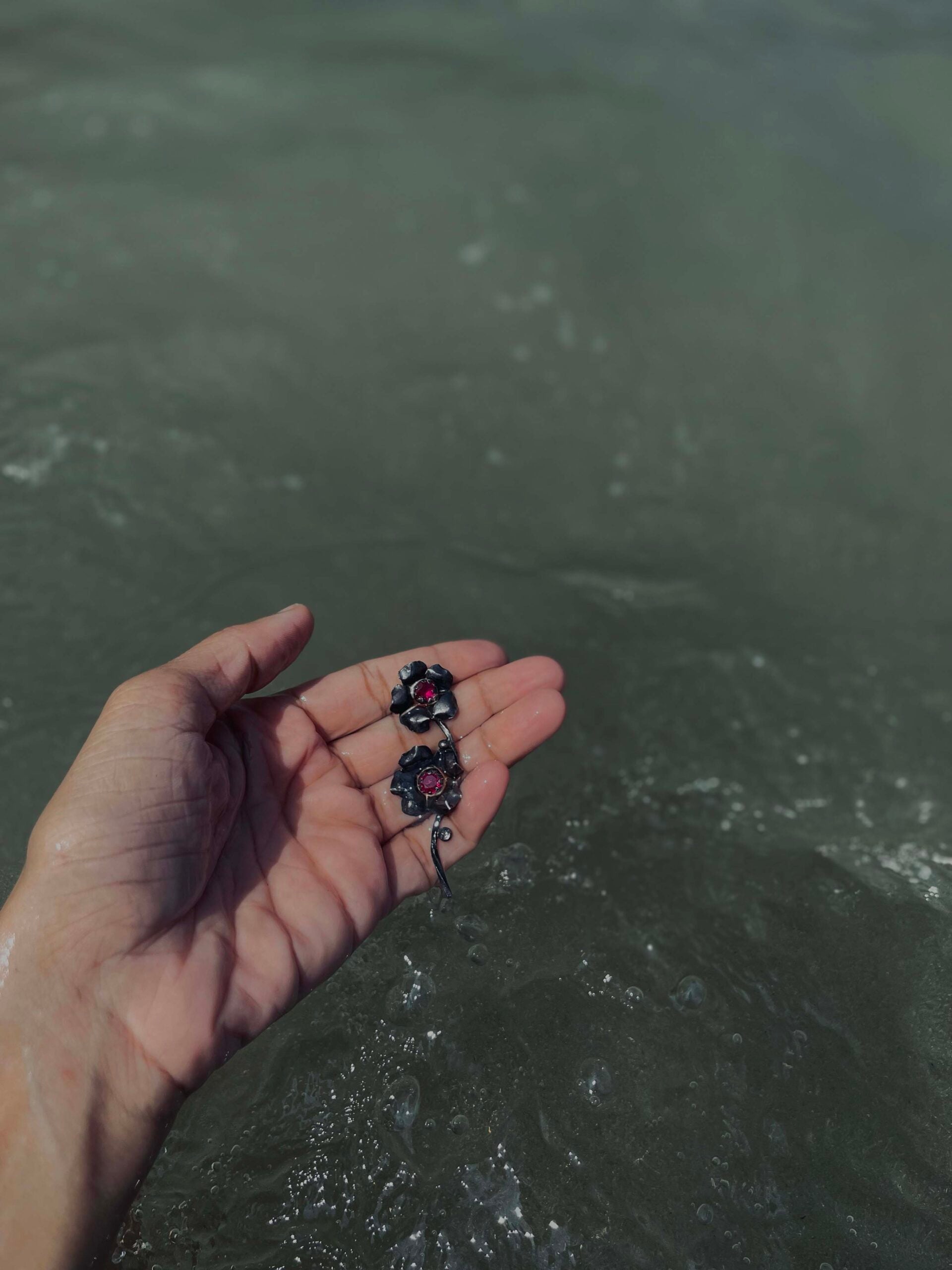 Silver earrings with red stones image 3